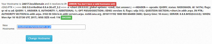 Change Hostname error message